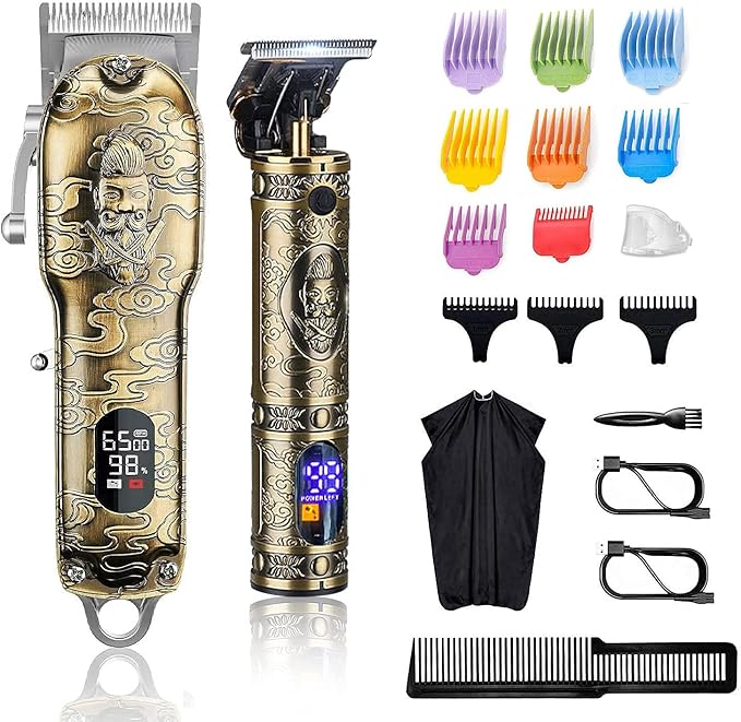 Professional Hair Clippers for Men, Clippers and Trimmers Set, Cordless Barber Clippers for Hair Cutting, Beard Trimmer Hair Cutting Kit with T-Blade Close Cutting Trimmer