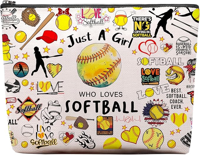 Softball Gifts: Cosmetic Bag & Travel Pouch for Women, Birthday Gifts for Softball Fans & Players, Coach Accessories