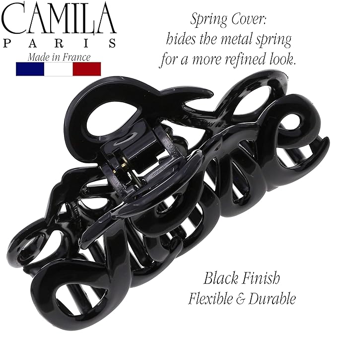 Camila Paris CP3026 French Hair Clip for Women, 3.25 inch Girls Hair Claw Clips Jaw Black Cellulose, Fashion Durable and Styling Hair Accessories for Women, Strong Hold No Slip Grip, Made in France