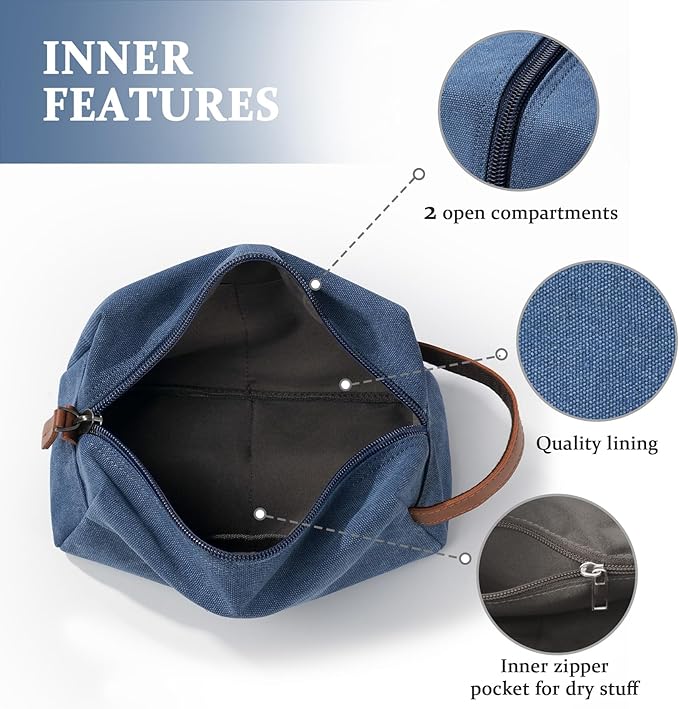 Janhavi Canvas Toiletry Bag for Men Waterproof, Personalized Engraved Initials & Wheat Ear, Toiletry Bag For Shower Caddy, Cruise Ship Essentials, Groomsmen Gifts, Men's Accessories (Blue E)