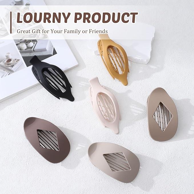 Lourny Flat Hair Clips for Women, 6PCS Flat Claw Clips for Thin Hair Lightweight Non-Slip Claw Clips for Women