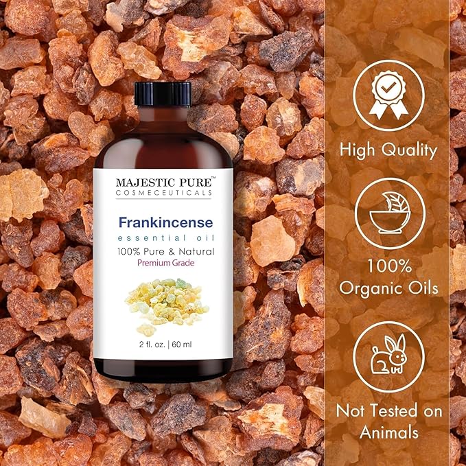 Majestic Pure Frankincense Essential Oil with Glass Dropper - 2 Fl Oz - 100% Pure and Natural Frankincense Oil - Premium Grade Essential Oils for Diffuser, Aromatherapy, Soap and Candle Making