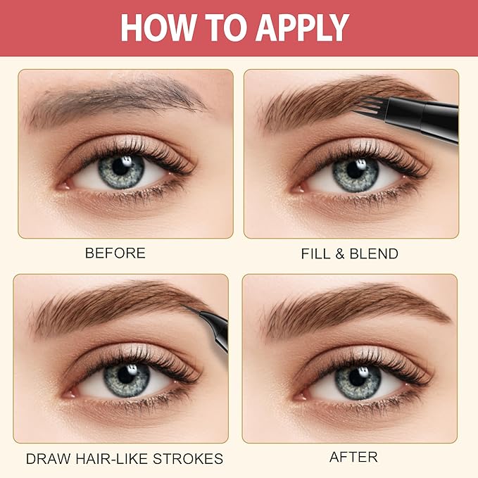 LAVONE Eyebrow Pen, 2-in-1 Eyebrow Pencils for Women with 4 Tip Microblading Eyebrow Pencil and Curved Precise Brow Pencil, Waterproof Eyebrow Pencil Create Full, Natural Hair-Like Brows, Medium Brown