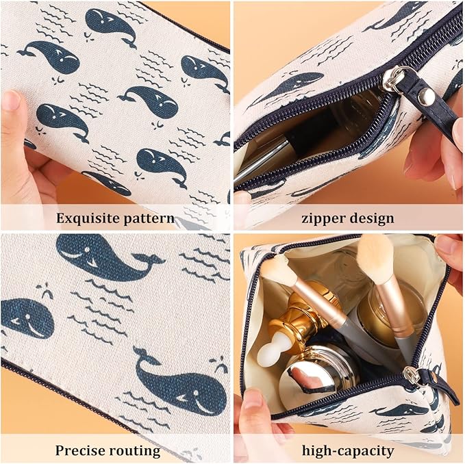 8 Pcs Canvas Cosmetic Bag, Multi-function Travel Makeup Bag Cosmetic Pouch with Zipper Travel Toiletry Bag Small Makeup Pouch Christmas Gifts Stocking Stuffers for Women