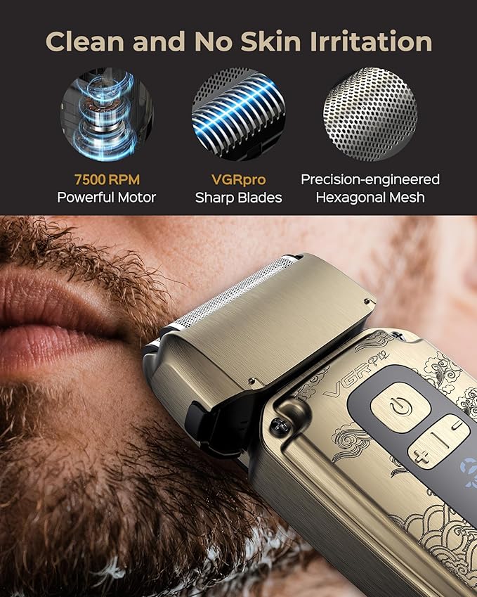 Foil Shaver for Men, Electric Razor for Men Face Beard, Waterproof Cordless Electric Razor for Travel, 4-Speed Setting, USB-C Rechargeable, LED Battery Display, Barber or Home Use (Black)