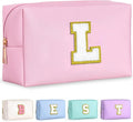 TOPEAST Preppy Pink Glitter Chenille Patch Travel Makeup Bag, 8.3in x 3.5in x 4.9in