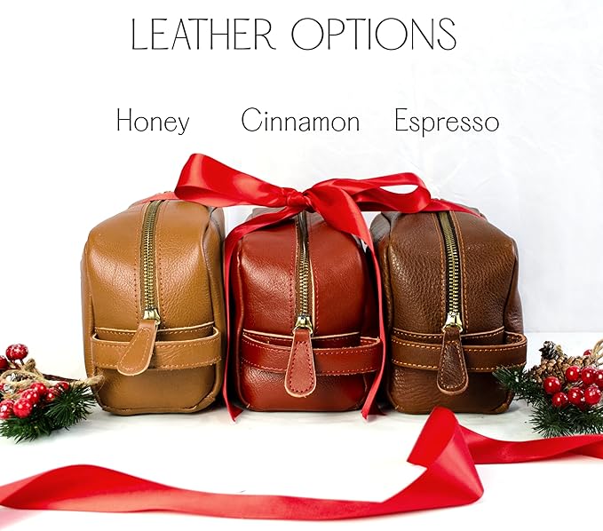 Danique Jewelry 100% Genuine Leather Personalized Toiletry Bag for Men • Mens Toiletry Travel Bag • Travel Essentials • Vacation Essentials Bathroom Travel Organizer • Groomsmen Gifts Shaving Bag