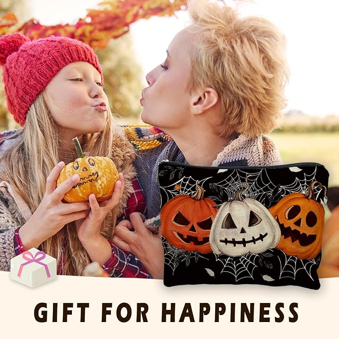 Halloween Makeup Bag, Halloween Gifts for Women Her Girlfriend, Halloween Spider Pumpkin Cosmetic Bags for Women, Dark Academia Makeup Pouch, Horror Makeup Bag
