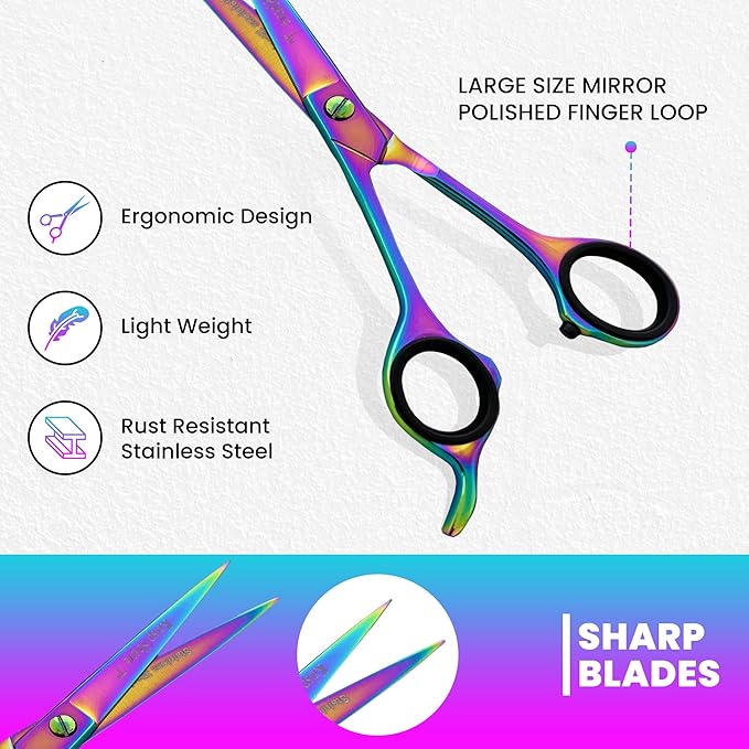 Professional Hair Cutting Scissors - Krisp Beauty Barber Scissors Stainless Steel 7” Salon Hair Scissors Razor Edge Sharp Blades Shears for Men Beard Mustache Women Kids Pets Haircut All Purpose Shear