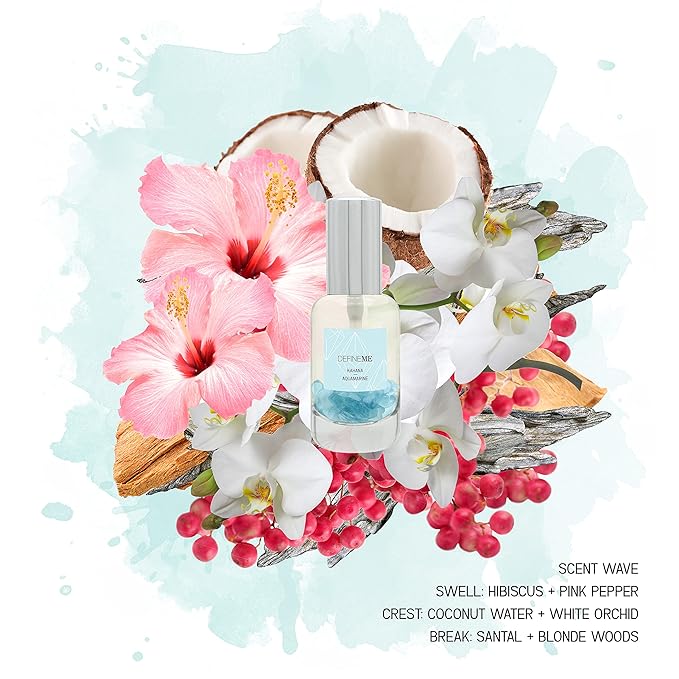 DefineMe Aquamarine Crystal Infused Natural Perfume Mist, Kahana Scent, 0.95 FL OZ