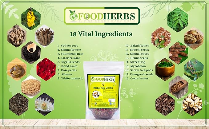 Foodherbs Herbal Hair Oil Mix | Herbs For Hair Growth | 18 Vital Herbs For Long, Thick, And Lustrous Hair | Hair Care Product For Women And Men | DIY Oil Infusion (Pack of 2)