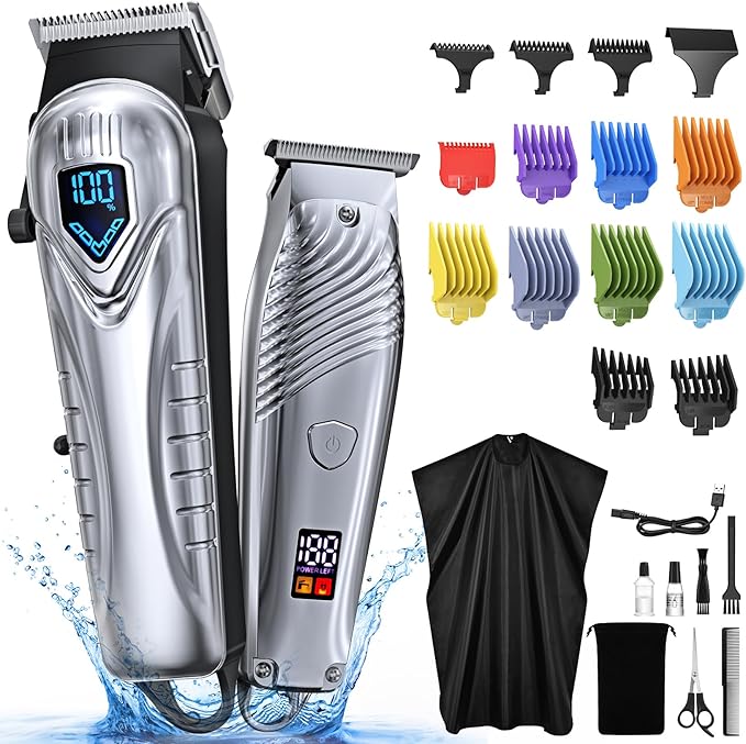 Chicclly Hair Clippers for Men&Women Professional, Low Noise Cordless Hair Cutting Kit with 10 Color Combs, LED Display, Men Gifts, 5H Beard Trimmer Barber Hair Clippers Set with Scissors,Cape (Kit)