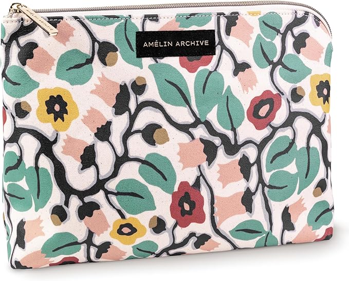Large Canvas Zipper Pouch, Vintage Inspired Pencil Case for Adults, Travel Toiletry Bag, Small Pouch Bag for Supplies, Makeup or Toiletries (Bloomsbury)
