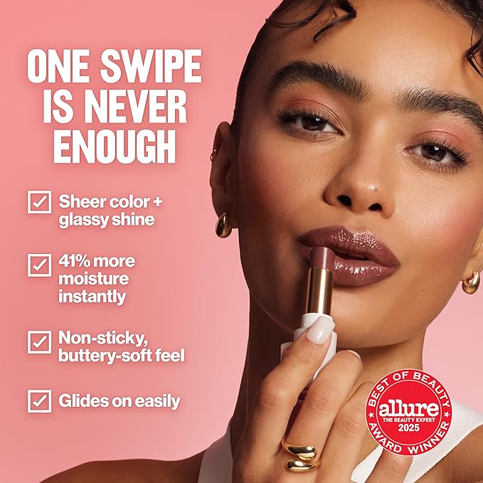 REVLON Super Lustrous Glass Shine Balm, Hydrating Tinted Lipstick, Sheer, Glossy Shiny Finish, 006 Girly Swirly, 0.11 oz