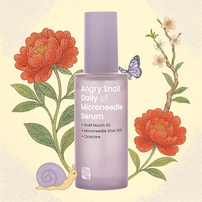 Daily Microneedle Serum "Angry Snail" – 92% Snail Mucin, Microneedle Shot 300, Cica Care, Hydration Serum, Glass Skin, Korean Beauty, 1.69 fl oz / 50ml