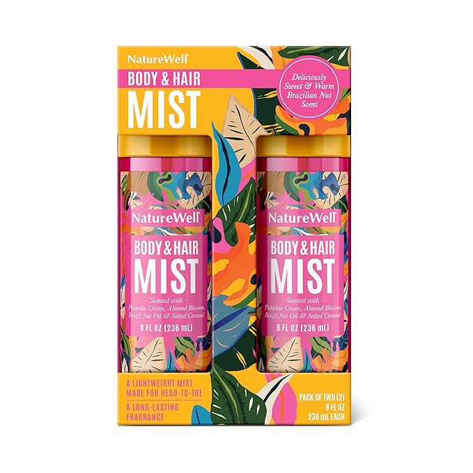 NATURE WELL Cheeky Hair & Body Mist, Lightweight Mist Made for Head-To-Toe, Deliciously Sweet & Warm Long-Lasting Brazilian Nut Scent, 8 Fl Oz (Pack of 2)