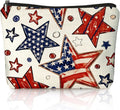 Retro American Flag Star 4th of July Makeup Bag, America Patriotic Cosmetic Bags for Women, Red White and American Flag Star Toiletry Bag for Women, cosmetic bag, makeup case