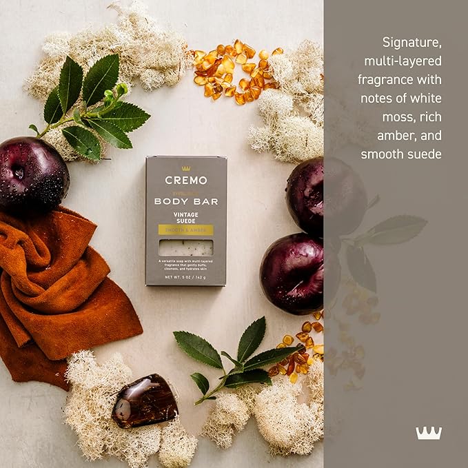 Cremo Exfoliating Body Bar for Men, Vintage Suede Scent, Multi-Layered Fragrance That Buffs, Cleanses and Hydrates Skin, 5oz (Pack of 2)