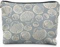Coastal Beach Makeup Bag - Aesthetic Sea Shell Cosmetic Pouch for Women, Beach Gifts, Vacation Gifts, Light Blue Beachy White Pouch