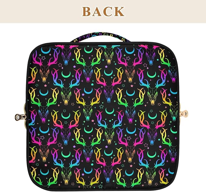Makeup Organizer Bag, Bright Deer Skulls Travel Makeup Bags Makeup Vanity Case Large Capacity Rhombus Cosmetic Toiletry Bag for Girl Women Ladies