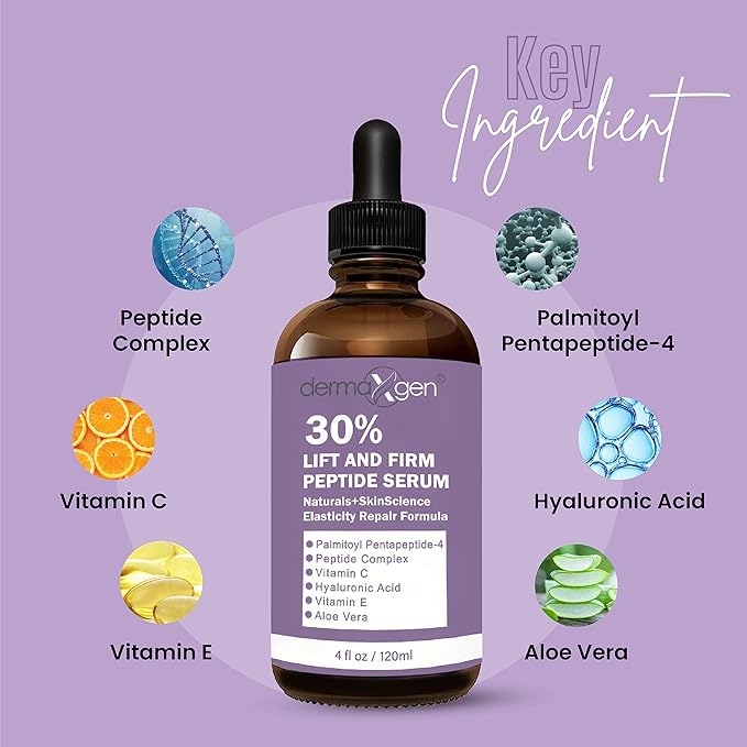 Lift & Firm 30% Peptide Serum for Face – Anti-Aging Serum with Vitamin C, E, Matrixyl 3000, Aloe Vera & Hyaluronic Acid – Multi-Peptide Formula to Lift, Firm & Rejuvenate Skin (4 fl oz)