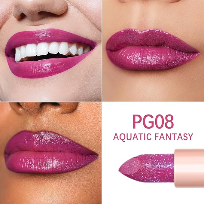 Oulac Moisturizing Purple Lipstick for Women - Tinted Lip Balm Infused with Shea Butter, Shiny & Lightweight Lip Makeup, Vegan & Gluten Free, PG08 Aquatic