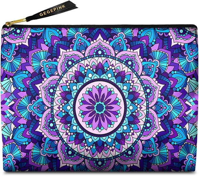 Cute Makeup Bag for Purse Waterproof Cosmetic Bags for Women Funny Smooth Zipper Travel Toiletry Pouch 10X8 Inches-Purple Mandala Makeup pouch