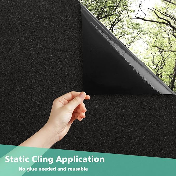 Volcanics Blackout Window Film with Installation Tools, Privacy Frosted Sun Blocking Black Window Cover Room Darkening Window Tint for Home Static Cling 100% Light Blocking 35.4 x 78.7 Inches