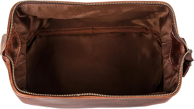 HLC Leather Toiletry Bag for Men - Premium Genuine Leather Dopp Kit Shaving Kit Organizer Travel Kit Pouch Bag - Large Size - Rustic Brown