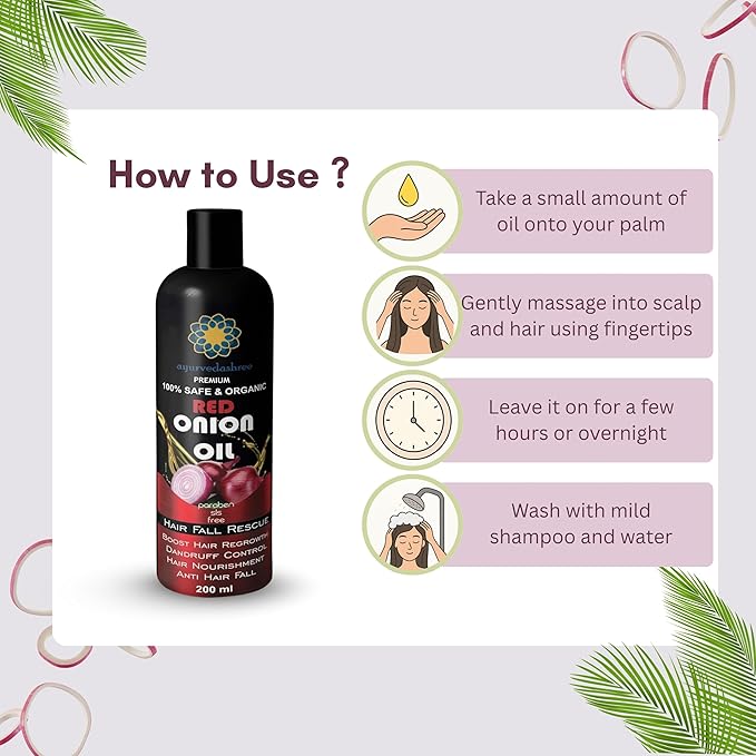 Hair Treatment Oil with Red Onion, Oil blends of Black Seed, Pure Argan, Sandalwood & Rose - 200 Ml/6.7 fl oz