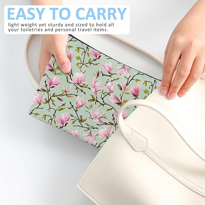 Magnolia Flowers Cosmetic Bag Mini Portable Travel Toiletry Bag Organizer Makeup Brushes Aesthetic Accessories Waterproof Storage Bag for Women