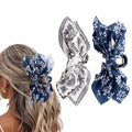 Bow Claw Clips Bow Hair Clips Blue White 2PCS Big Hair Bows for Women Butterfly Styling Large Hair Clips for Thick Hair for Girls Hair Accessories for Teen