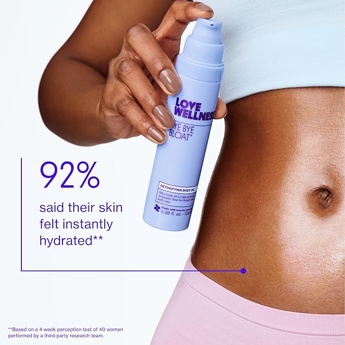 Love Wellness Bye Bye Bloat Detoxifying Body Oil | Lymphatic Drainage Oil to Hydrate, Depuff & Awaken Skin | Reduce Swelling Massage Oil for Women with Peppermint, Grapefruit & Rosemary Oil |100 mL