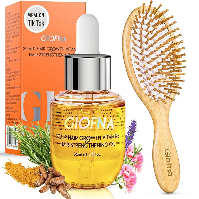 Hair Oil, Rosemary Serum with Bamboo Brush for Frizzy, Damaged Hair Growth Strengthening, Scalp and Argan Care for Women and Men