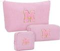 MONSTINA Mom Gifts for Mom, Personalized Initial Makeup Bag Cosmetic Bags for Women Cute|Makeup Pouch Birthday Gifts for Mother,Birthday Gift for Her Cute Toiletry Bag,3PCS Pink M