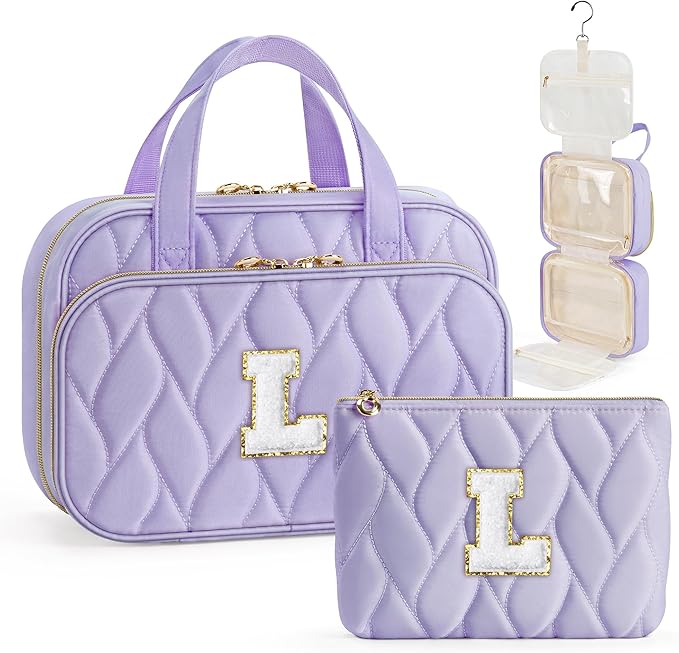 YOOLIFE Hanging Toiletry Bag for Women - Large Travel Toiletry Bag Makeup Bag, Portable Toiletries Cosmetic Bag, Airplane Travel Essentials Purple - L