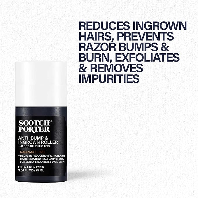 Scotch Porter Anti-Bump & Ingrown Roller for Men – Treats Razor Bumps & Ingrown Hairs with Aloe Vera & Salicylic Acid – For Smooth, Balanced Skin – 3.04 oz.