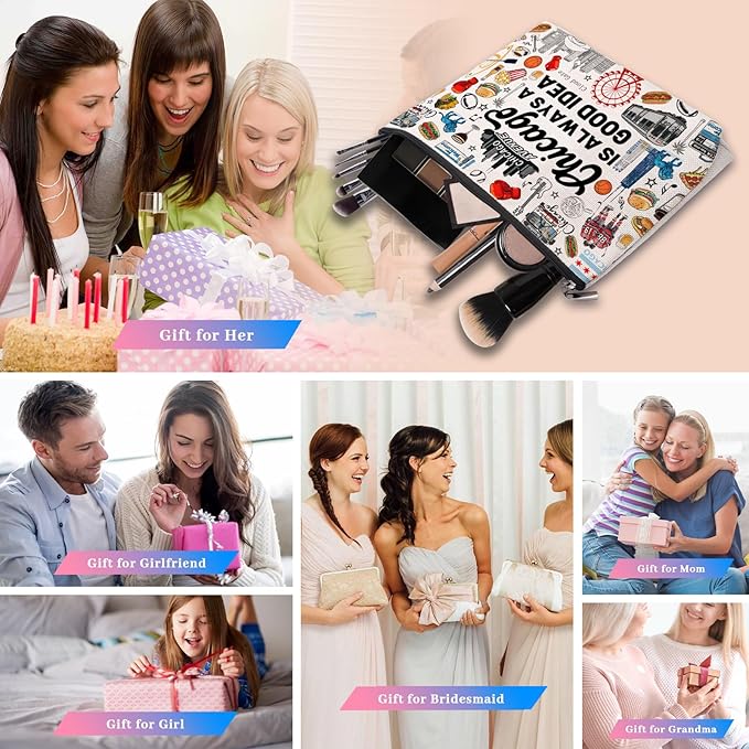 Chicago Travel Souvenirs - Cosmetic Bag, Themed Gifts for Travellers, Women & Friends