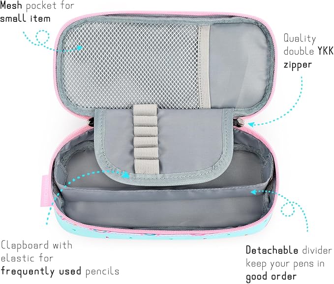 mibasies Girls Pencil Case for Kids, Multi-Slot Pencil Pouch, Rainbow Mint Green