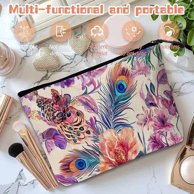 Cosmetic Bags Travel Makeup Toilet Case Waterproof Pouch for Women Girls 6.7X9.45inches - Gorgeous Floral - Peacock Tapestry