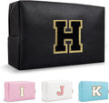 Personalized Chenille Letter Preppy Makeup Bag, Small Initial Black Travel Cosmetic Organizer Toiletry Zipper Pouch, Waterproof Monogram Makeup Storage Organizer Travel Essentials for Female(Letter H)