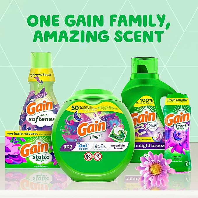 Gain Liquid Laundry Detergent, Moonlight Breeze Scent, 154 fl oz, 107 loads, Freshness + Odor Fighting, High efficiency washing machine iquid cleaning soap