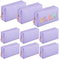 Sanwuta 9 Pcs Makeup Bags Bulk PU Double Zippers Cosmetic Bag Makeup Toiletry Christmas Small Pouch Portable Travel Organizers Case for Women Bridesmaid Party End of The Year(Purple)