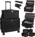 TANTO Rolling Makeup Bag, Makeup Case on Wheels Professional Makeup Artist Bags 2 in 1 Cosmetics Organizer Extra Large Cosmetology Case with 360° Swivel Wheels and Adjustable Dividers