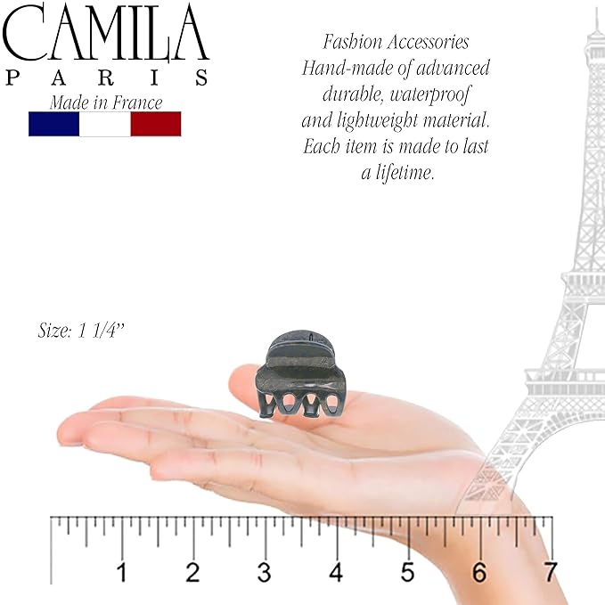 Camila Paris CP3087 French Hair Clip for Women, Set of 2 Small Gray Girls Hair Claw Clips Fashion Durable Hair Accessories for Women, Luxury Ladies Strong Hold No Slip Grip Clamp, Made in France