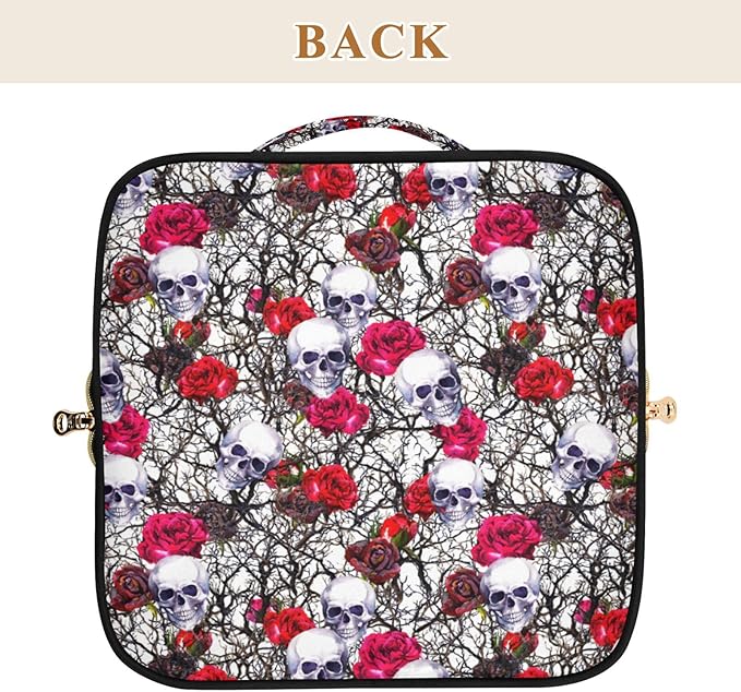 Makeup Organizer Bag, Skulls Rose Flowers Travel Makeup Bags Makeup Vanity Case Large Capacity Rhombus Cosmetic Toiletry Bag for Girl Women Ladies