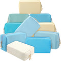 Sanwuta 9 Pcs Makeup Bags Bulk PU Double Zippers Cosmetic Bag Makeup Toiletry Christmas Small Pouch Portable Travel Organizers Case for Women Bridesmaid Party End of The Year(Blue and Green Color)