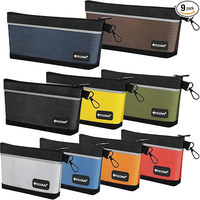 TICONN Tool Pouches with Zipper, 1680D Oxford Small Tool Bags, Waterproof Utility Bag Zipper Pouch for Tool Organizers and Storage (9 Pack Combo)