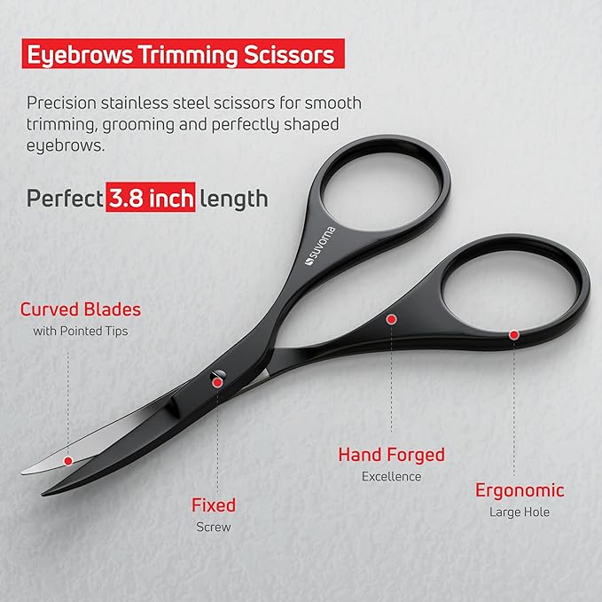 Suvorna Premium Beard & Mustache Set with Beard scissors for men, Straight Razor with blades- Facial Hair/Nose/Eyebrow Scissors - Slant Tweezers (6 Pcs Black)