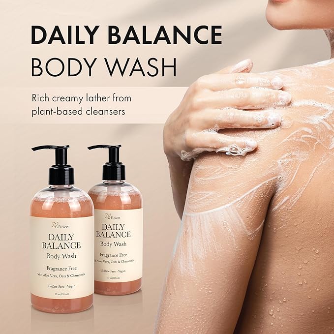 Daily Balance Body Wash – Natural Fragrance Free Cleanser – Plant-Based Hydrating Shower Gel with Oatmeal, Aloe & Chamomile – Vegan, pH Balanced, Sulfate-Free Clean Beauty Care. 12 Fl Oz (355 ML)